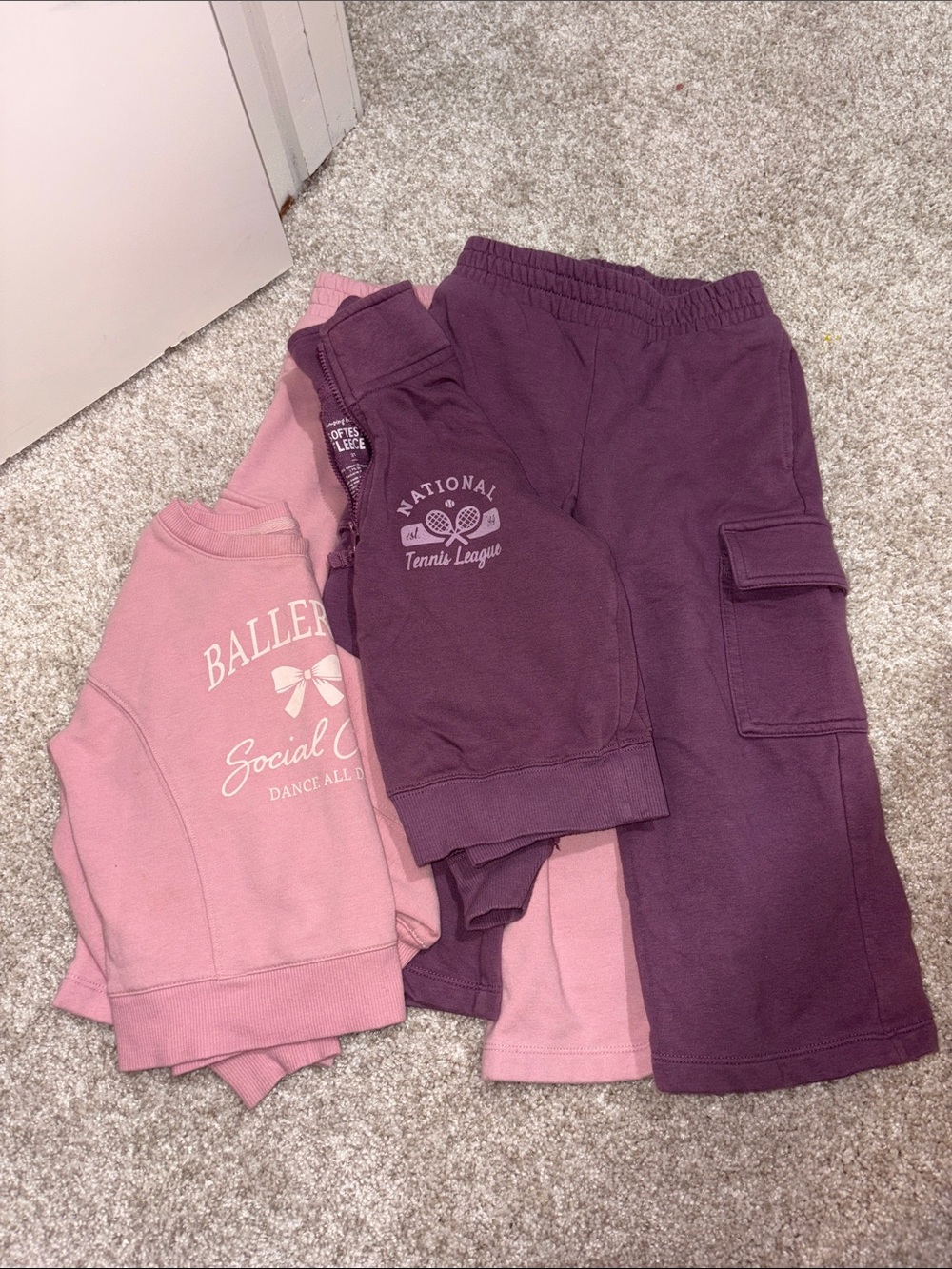 2 sets of Kids Cargo wide leg bottoms and Sweatshirt Set - Pink & Plum